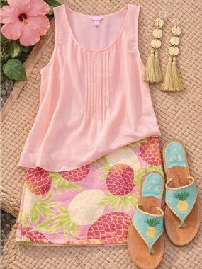 Lilly Pulitzer Vintage Cotton Tropical Punch Pineapple Mini Skirt Sz 2